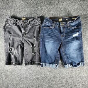 Lot Of 2 True Craft Womens Bermuda Distressed Demin Shorts Blue Black EUC Size 1